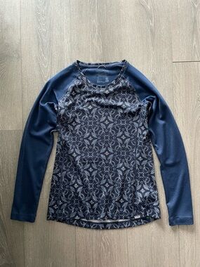 Navy Patterned Long-Sleeve Performance Top Patagonia outdoor hiking hike sweater